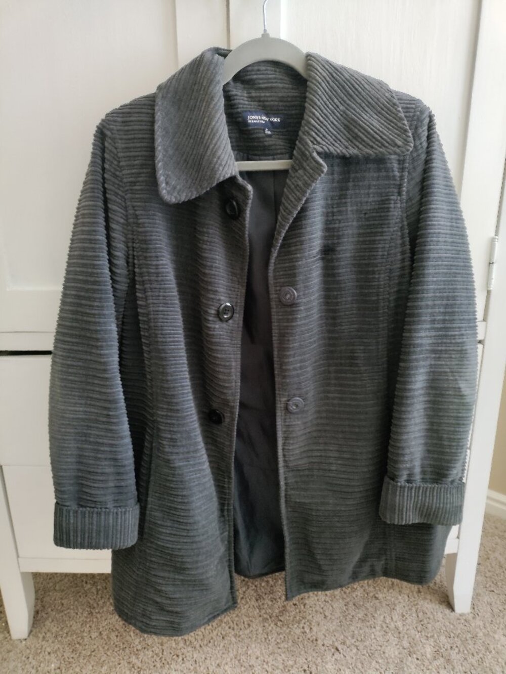 Jones New York Signature Corduroy Charcoal Gray Button-Up Women's Coat Size S